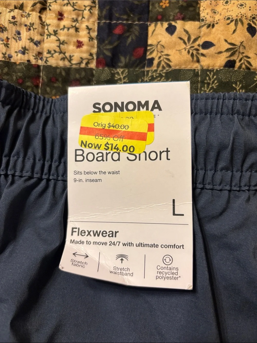 Sonoma Yellow, Teal & Navy Striped Swim Board Shorts